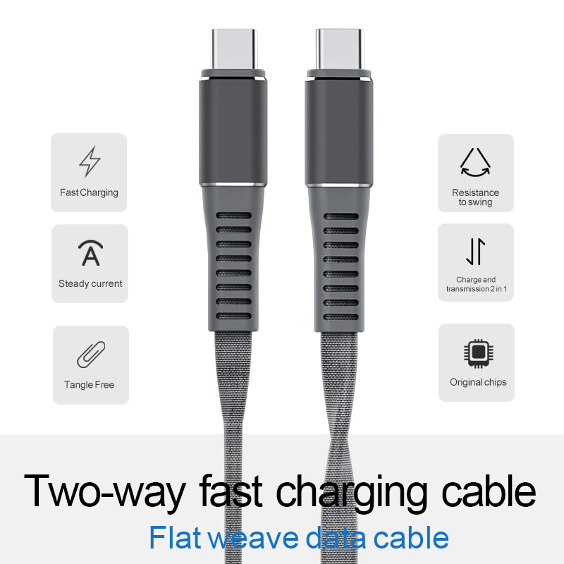 Peapolet Flat Braided USB-C to USB-C Fast Charging Cable